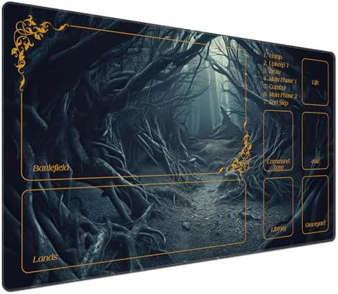for MTG Playmat with Zones 24 x 14 inches for TCG Playmats Non-Slip Rubber Base Commander Play Mat for Magic The Gathering Playmat Iorcana Trading Card Game, Strange Mysterious Dark Forest