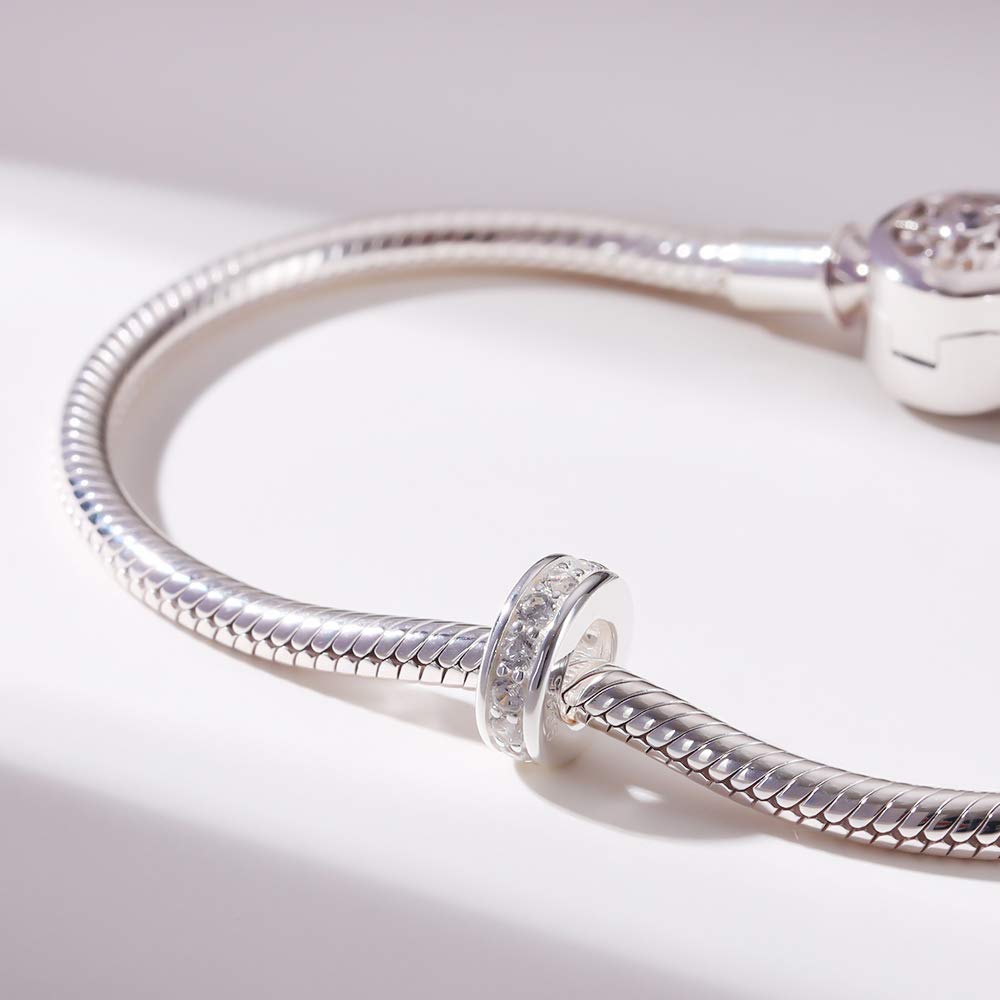 925 Sterling Silver Spacer Charm Bead for Pandora Charms Bracelets (4pcs Clear CZ Stoppers)