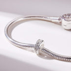 925 Sterling Silver Spacer Charm Bead for Pandora Charms Bracelets (4pcs Clear CZ Stoppers)
