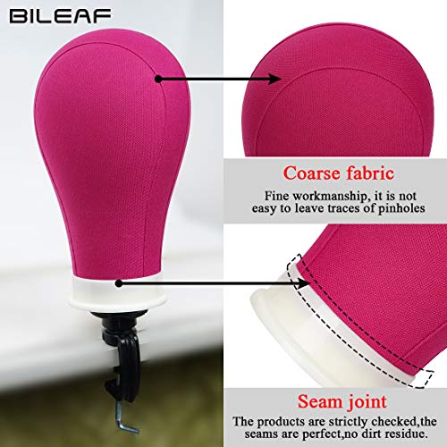 Bileaf 24 Inch Poly Canvas Block Wig Mannequin Head With Stand Pink Styling Manikin Head Set Display Canvas Wig Head with Mount Holes(Rosy Head)