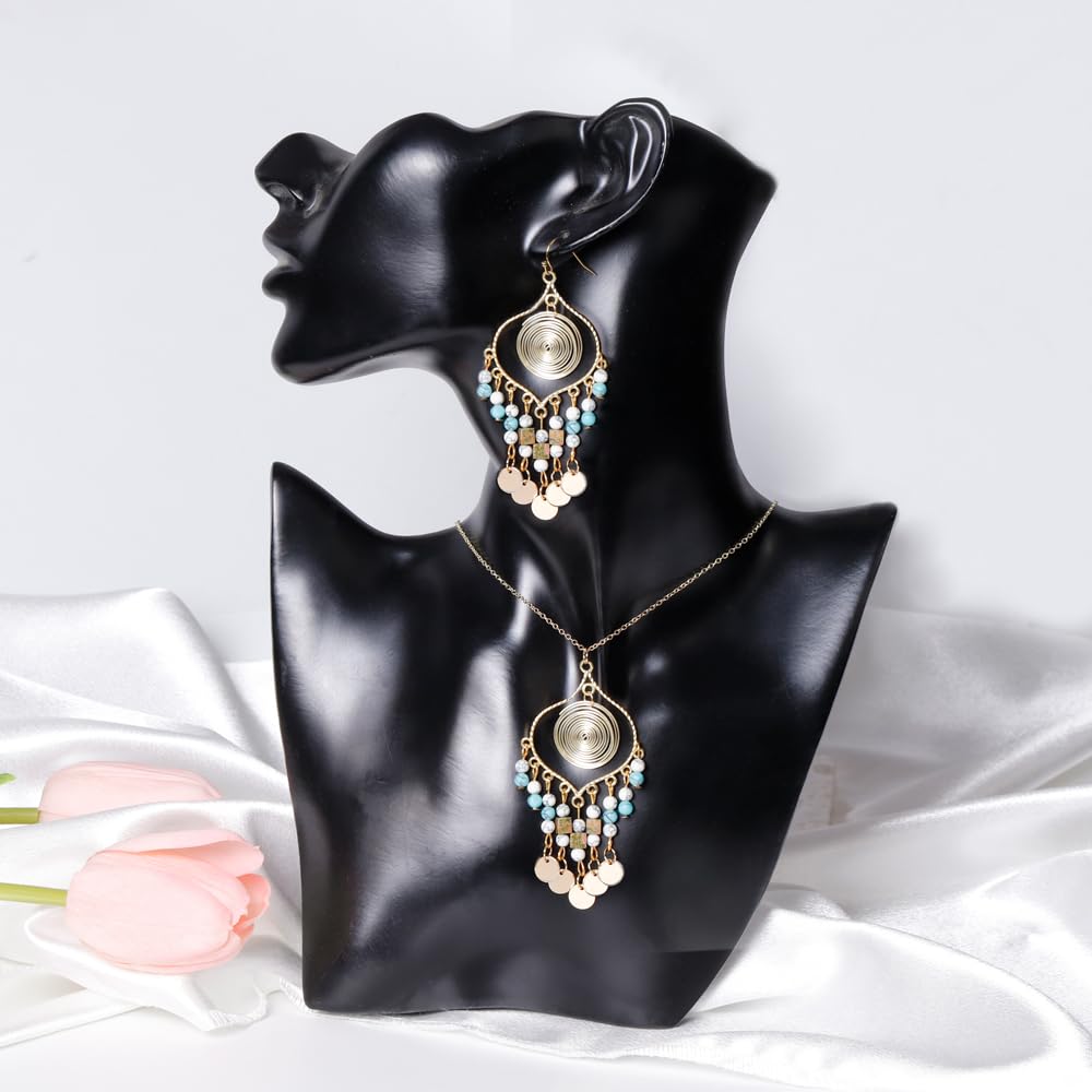 Tan Ran Bohemian Long Tassel Turquoise Water Drop Dangle Earrings