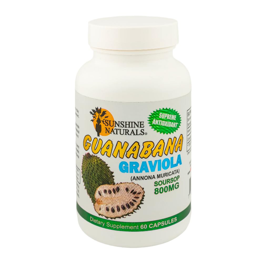 Sunshine Naturals Graviola Supplement. Immune Support, Digestive Aid, Antioxidant Defense, and Detoxification. Promotes Healthy Digestion, Cellular Health, and Overall Wellness. 60 Capsules. Pack of 3