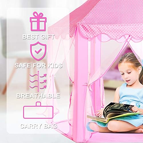 wilwolfer Princess Tent for Girls with Large Star Lights, Kids Play Tent Large Space Playhouse for Children Indoor Games, Toy & Gift for Kids Girls & Boys Age 3+ Child