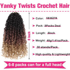 Unionbeauty Pre-twisted Yanky Twist Crochet Hair 8Inch 8 Bundles Pre-looped Passion Twist Crcochet Braids Hair with Bouncy Ombre Brown to Blonde Micro Twist Synthetic Braiding Hair Extensions 1B3027#