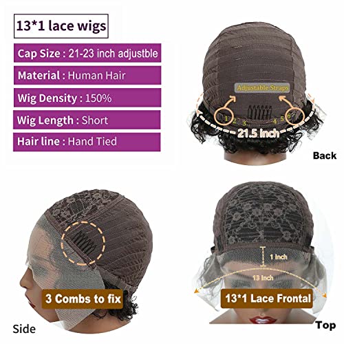 Ombre Blonde Pixie Cut Lace Front Wigs 6 inch Human Hair 13X1 Pixie Cut Short Curly Wigs HD Lace Front Wigs Plucked Pixie Curly Wigs for Black Women (6 Inch, 1B/27#)