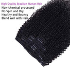 Curly Clip In Extension Human Hair 3C 4A Kinky Curly Clip Ins Full Head for Black Women Brazilian Remy Human Hair Natural Color 8Pcs with18clips 120g/Set(22 inch, curly wave)