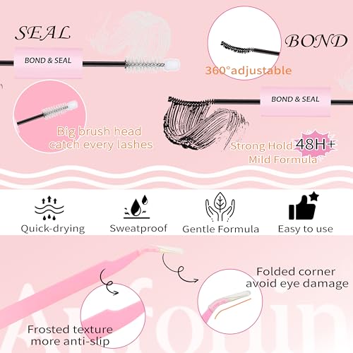 Fluffy Lash Clusters Kit 10-20mm Thick 200D Cluster Eyelash Extensions 224 Pcs D Curl Mega Volume Eyelash Clusters False Eyelashes with Lash Bond and Seal Lash Tweezers DIY at Home, by Anforlin