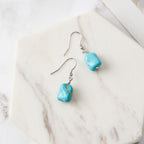 Turquoise Dangle Earrings, White Gold, 925 Sterling Silver