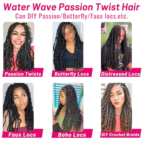 Dorsanee Passion Twist Hair 30 Inch 7 Packs Water Wave Crochet Hair Long Bohemian Curly Braiding Hair for Butterfly Locs, Faux Locs, Boho Style Spring Twist Crochet Braids (1B#)
