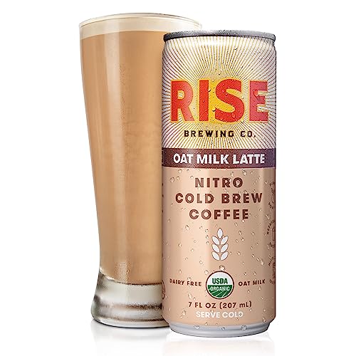 RISE Brewing Co. Oat Milk Nitro Cold Brew Latte, No Sugar Added, Vegan, Organic & Non-GMO, Low Acidity, 7 fl. oz. Cans (12 Pack)