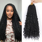 Crochet Hair for Black Women,18 Inch Pre Looped 8 Packs Goddess Box Braids Crochet Hair,Boho Box Crochet Braids with Curly Ends,Bohemian Box Knotless Braids Synthetic Hair Extensions,#1B