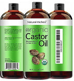 Natural Riches Organic Castor Oil - Cold Pressed, USDA Certified for Hair Growth, Thicker Eyelashes, Eyebrows - Moisturizes Dry Skin and Hair, Helps with Dandruff - Hexane-Free, 16 fl. oz.