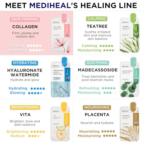 Mediheal Official Best Korean Sheet Mask - Collagen Essential Face Mask 10 Sheets Lifting and Firming For All Skin Types Value Sets