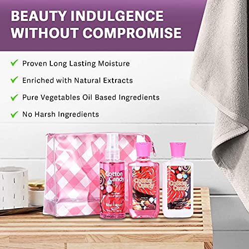 Cotton Candy Bath & Body Care Travel Set, Home Spa Gift Set Includes Body Lotion, Shower Gel, and Fragrance Mist, Personal Body Care Travel Set, Birthday Mother's Valentine's Day Gifts