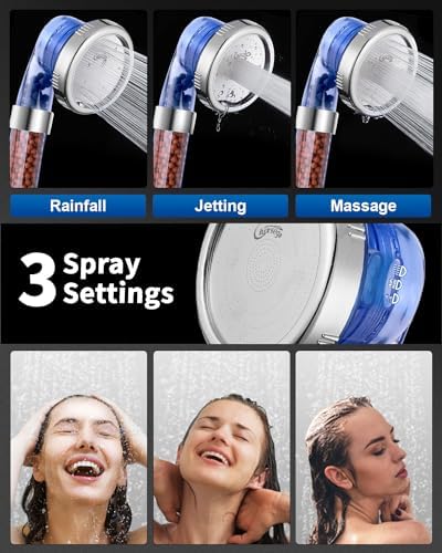 Luxsego Filtered Shower Head for Hard Water, High Pressure 3 Modes Shower Heads with Handheld Spray, Water Softener Showerhead Set with Mineral Beads to Remove Chlorine & Fluoride for Dry Hair & Skin
