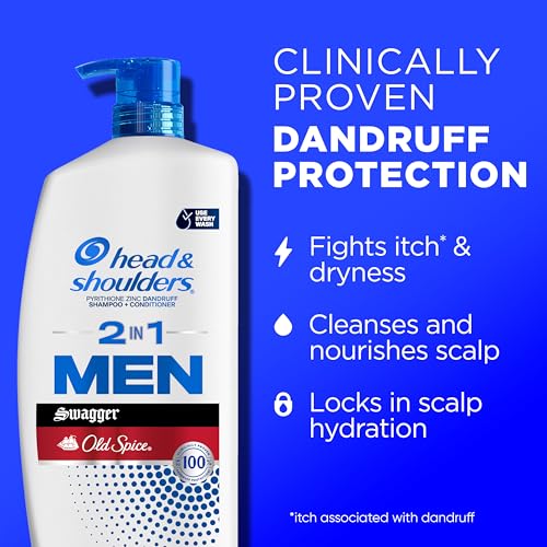 Head & Shoulders Mens 2 in 1 Dandruff Shampoo and Conditioner, Anti-Dandruff Treatment, Old Spice Swagger for Daily Use, Paraben Free, 31.4oz, 2 PACK