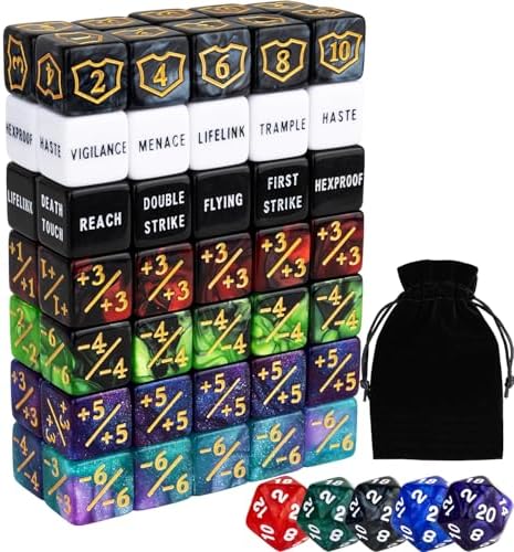 75 Pieces Magic Keyword Counter Dice MTG Counters Dice Set Bulk Ability Life Buff Plus 1 Tokens for MTG, TCG, Cards Gaming Accessories