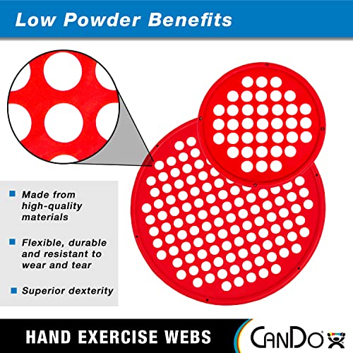 CanDo Hand Exercise Webs for Physical Therapy, Grip Strengthening, and Hand, Finger, Wrist Resistance Workouts, Portable Size, Low Powder, 7" Diameter, Red: Light