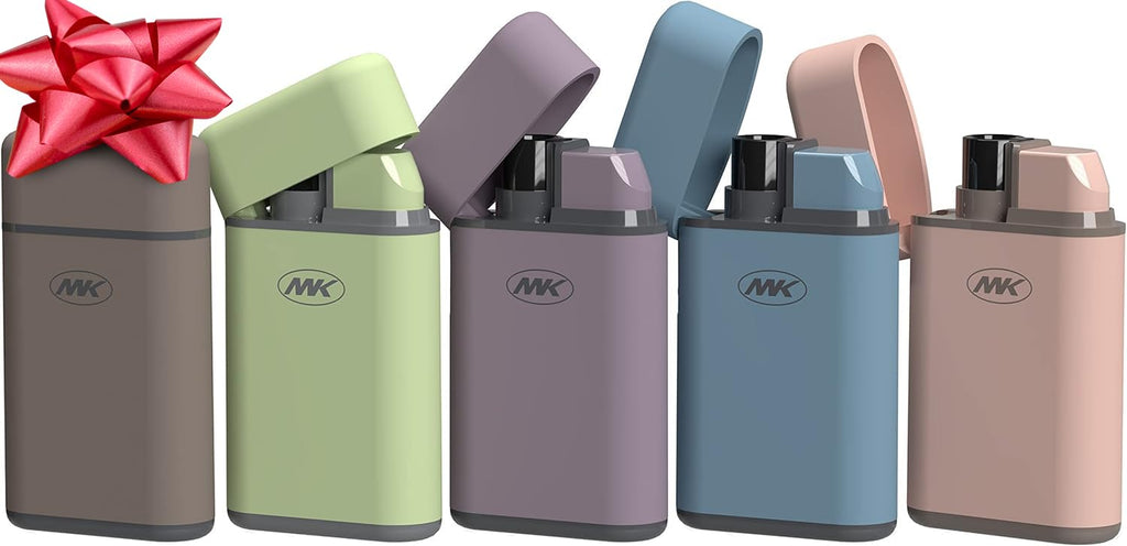 MK Lighter 5-Pack Torch Flame Pocket Lighters, Refillable and Multipurpose, Ideal for Candles, BBQ, Camping, and Everyday Use (Pastel-5PC)