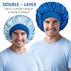 2pcs Bonnet for Men, Bonnets for Women, Satin Silk Hair Bonnet for Sleeping, Reversible Double Layer Wide Band Sleep Cap for Curly Hair Braids