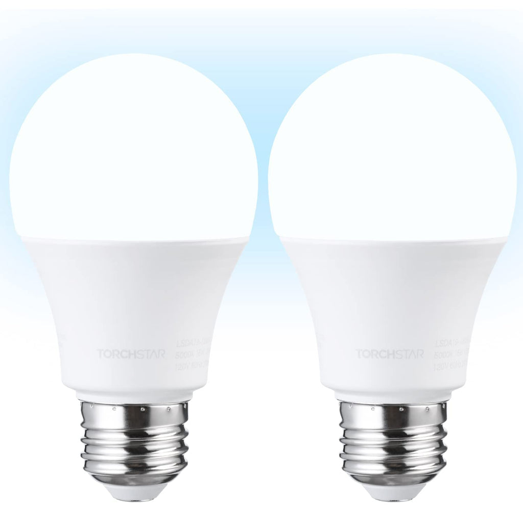 TORCHSTAR 1700LM Universal Garage Door Opener LED Light Bulb, UL FCC DOE, 15W Ultra Bright, Minimize Interference, 100W Eqv. 120V, A19 Bulbs, E26 Base, 5000K Daylight, Pack of 2