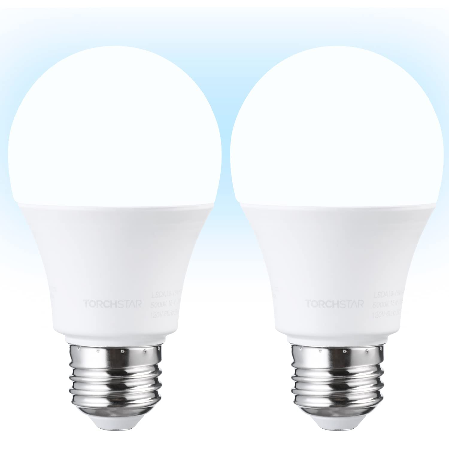TORCHSTAR 1700LM Universal Garage Door Opener LED Light Bulb, UL FCC DOE, 15W Ultra Bright, Minimize Interference, 100W Eqv. 120V, A19 Bulbs, E26 Base, 5000K Daylight, Pack of 2