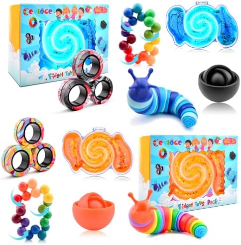 Cevioce 10Pcs Fidget Toys Adults Pack,Stocking Stuffers for Teens Boys Girls,Autism Sensory Toys with Fidget Spinner Slug Magnetic Rings,Squishy Fidget Toys ADHD Stress Relief,Party Favor for Kid-BO