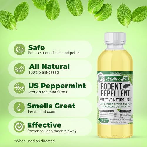 Mighty Mint 8 oz Peppermint Rodent Repellent Concentrate - Makes 1 Gallon - Natural Spray for Rats, Mice, and More.
