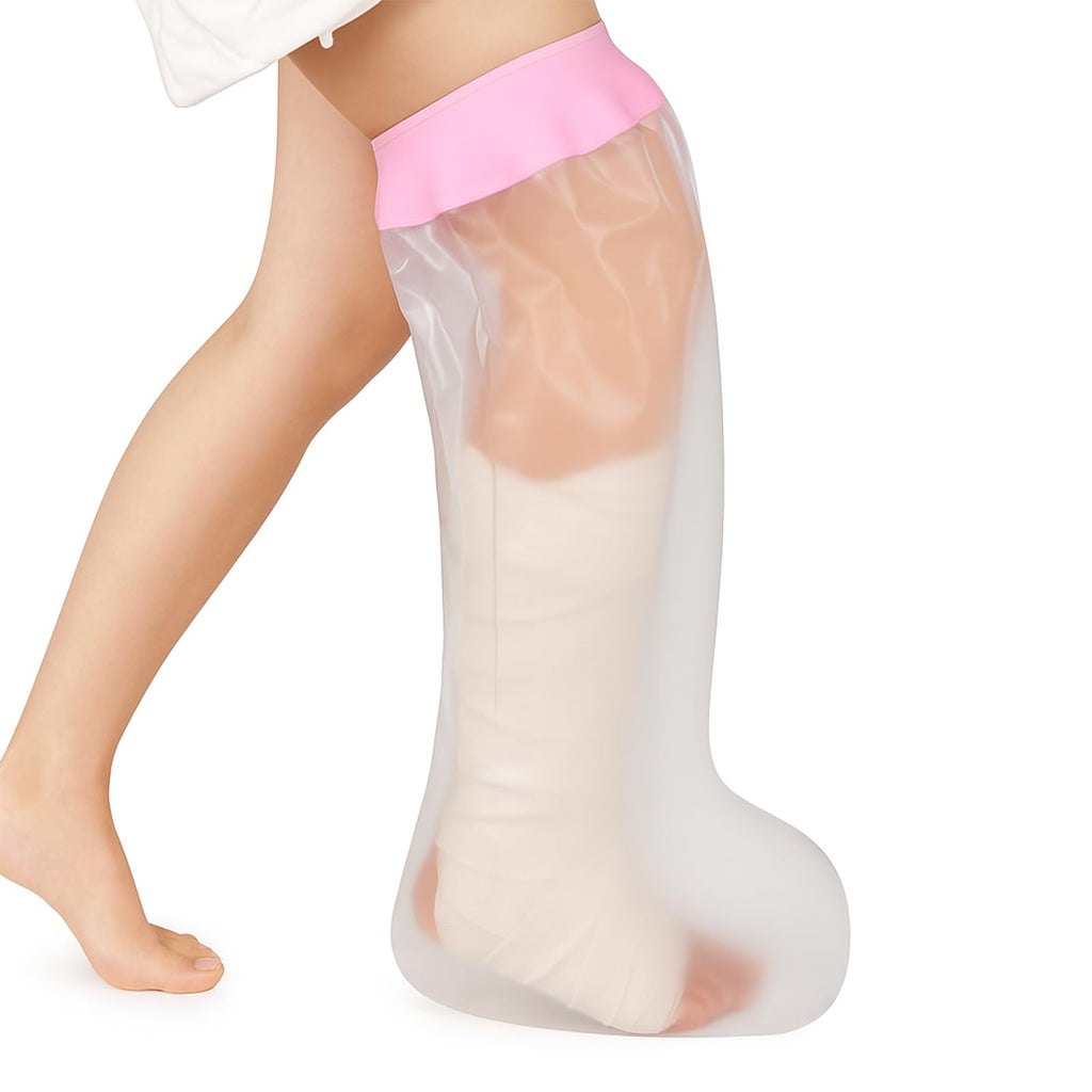 mosago Waterproof Cast Covers for Shower Leg, Soft Comfortable full Leg Protector for Shower Adult, Keep Wound/Bandage Dry Bath, Broken Legs/Knee/Foot/Ankle, Reusable Wound Care Supplies (Pink)