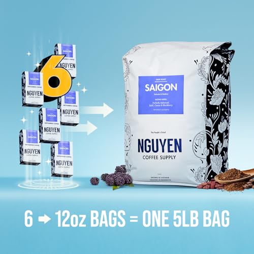 Nguyen Coffee Supply - Saigon Robusta & Arabica Blend: Dark Roast Premium Whole Coffee Beans, Vietnamese Single Origin, Direct Trade, Low Acid, High Caffeine, Roasted in Brooklyn [5 lb Bag]