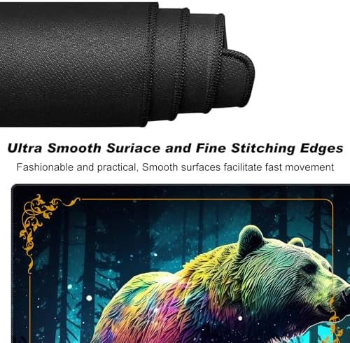 for MTG Playmat with Zones 24 x 14 inches for TCG MTG Play Mat Non-Slip Rubber Base Commander Playmats for Magic The Gathering Playmat Iorcana Trading Card Game, Forest Bear