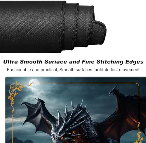 DEGDFSGR for MTG Playmat with Zones 24 x 14 inches for TCG Playmats Non-Slip Rubber Base Commander Play Mat for Lorcana Trading Card Game, Rock Wings Black Dragon Fire