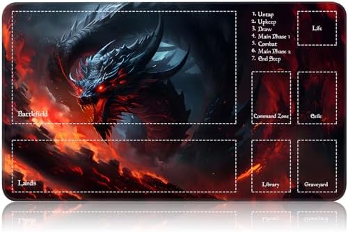 for MTG Game Playmat, for Magic TCG Rubber Play mat,Tabletop Card Playmats with Smooth Surface,Trading Card Inked Game Mat with Zones,Battle Game,Fire Dragon