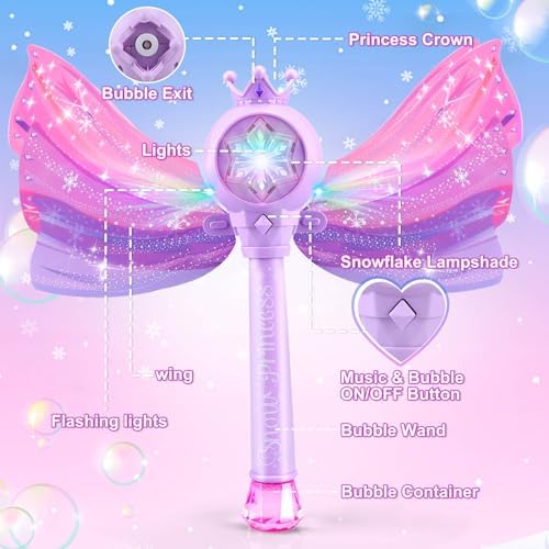 Bubble Wands for Kids Girls - LED Light & Music Bubble Machine: 3 AA Batteries & 2 Bubble Solutions, Outdoor Party Birthday Toys for Toddlers, Gift for 3 4 5 6 7 8 Year Old Girls, Purple