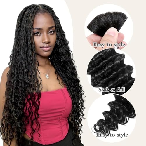 Deep Wave Human Braiding Hair For Boho Braids Full Bulk Human Hair For Braiding Curly Human Hair Braiding Hair Wet Wavy 100g 2 Bundles 18inch No Weft Micro Human Hair Extensions Natural Color