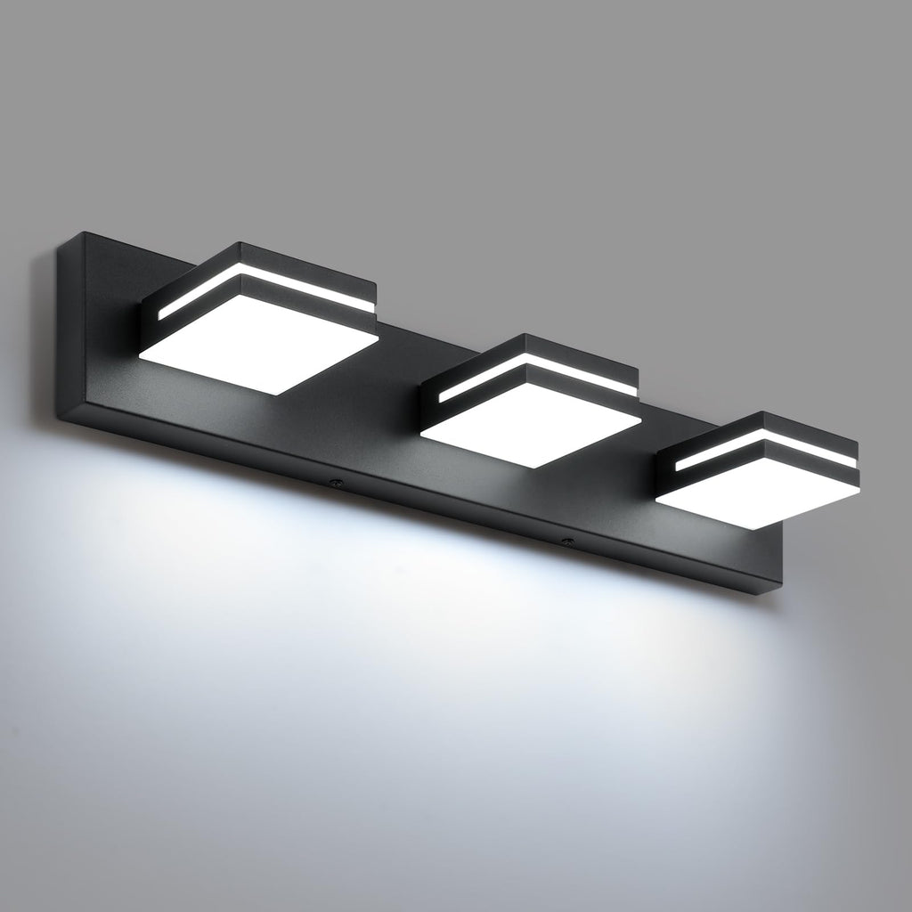 SineRise LED Modern Bathroom Vanity Light Fixtures, Modern Acrylic Bathroom Wall Lighting Fixtures Over Mirror, 3-Light, 24-Inch, Black, White