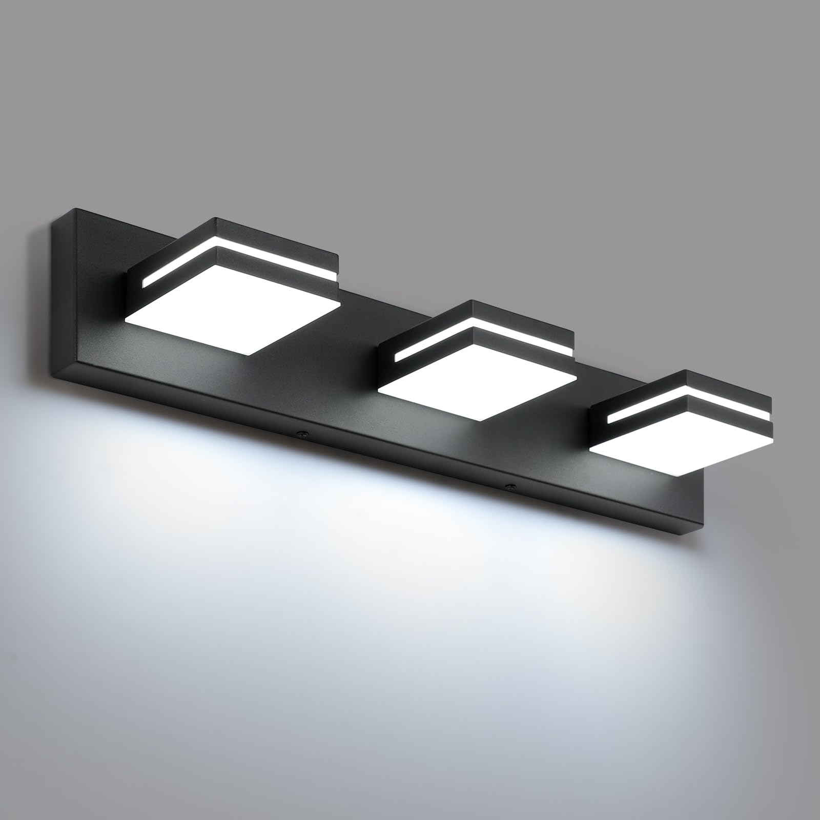 SineRise LED Modern Bathroom Vanity Light Fixtures, Modern Acrylic Bathroom Wall Lighting Fixtures Over Mirror, 3-Light, 24-Inch, Black, White