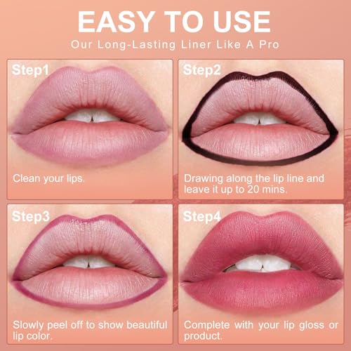 OETUIOW Lip Stain, Lip Liner Stain, Peel Off Lip Liner Tattoo, Long Lasting Lip Stain Waterproof for Women Girls All Skin Types, Transfer-Proof & Natural (Cocoa)
