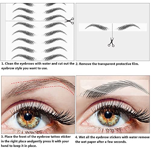 Maitys 12 Sheets 108 Pairs 4D Hair Like Waterproof Eyebrow Tattoos Stickers Temporary Transfer Brows Decal Peel off Fake Eyebrow Sticker Instant Authentic Brow Decal for Women(Vivid Style)