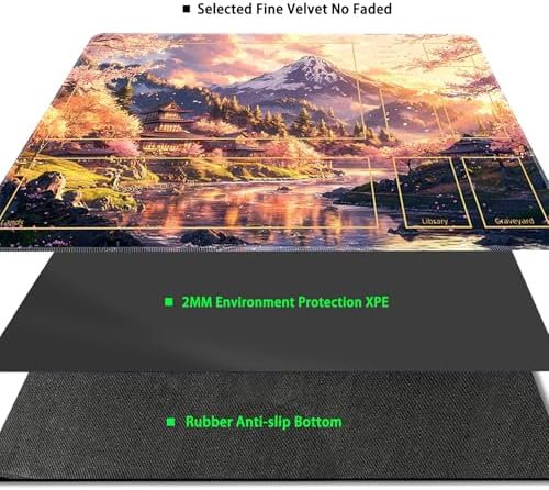 MTG Playmat with Zones Magic Card Playmat Game Mat,TCG & CCG Card Games Mat with Free Storage Bags Size 24 x 14 Inches (with Zones,Mountain2)