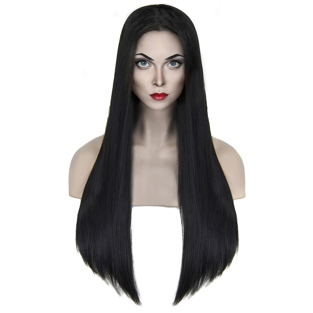 shecool Black Wig for Costume Women 27'' Long Black Wigs for Women Cute Black Straight Wigs for Halloween Costume SL004BK