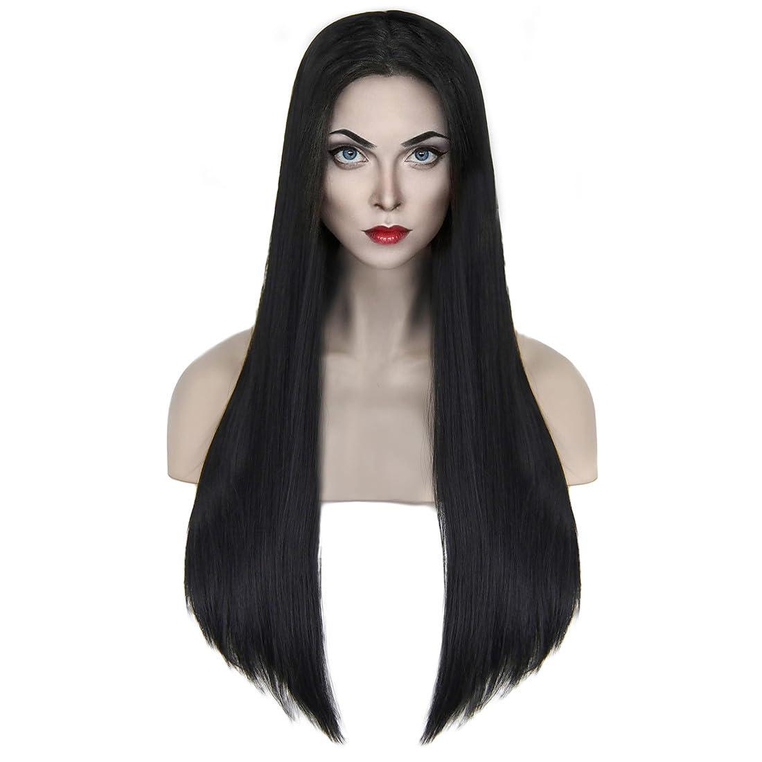 shecool Black Wig for Costume Women 27'' Long Black Wigs for Women Cute Black Straight Wigs for Halloween Costume SL004BK