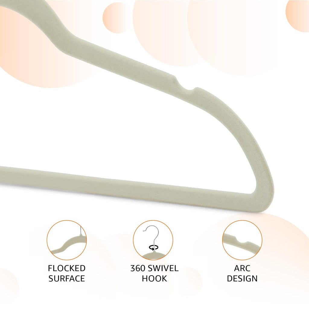 Amazon Basics Slim Velvet Non-Slip Space Saving Suit Clothes Hangers, Closet Organizer, Ivory/Beige, 30-Pack