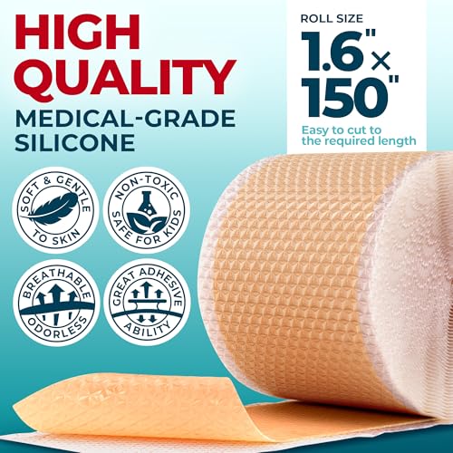 Medical Grade Silicone Scar Tape - 1.6”x150” - Visible Difference on Keloid & С-Section - Reusable Silicone Scar Sheets - Easy to Use