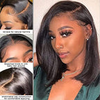 UCUVIC 14 Inch Brazilian Straight Bob Wig Human Hair HD Lace Front Wigs Pre Plucked Glueless Side Part Lace Frontal Bob Wigs 180 Density Ailwelia