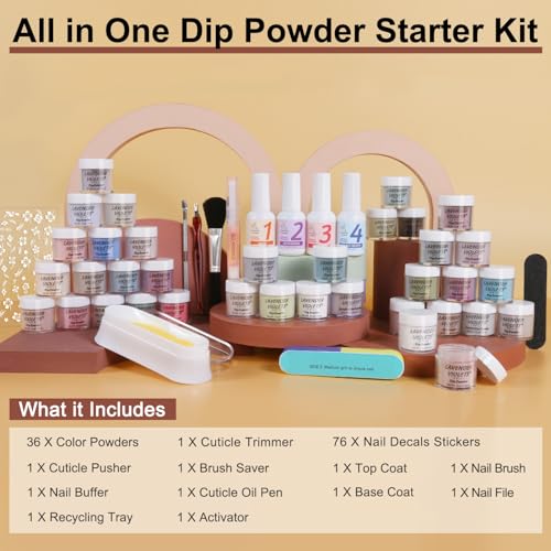LAVENDER VIOLETS Dip Powder Nail Kit - 36 Colors Brown Green Blue Reflective Glitter with Dipping Powder Liquid Set and Nail Art Tool for Home Salon B5X1