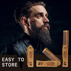 Striking Viking Folding Wooden Comb for Men - Sandalwood Switchblade Beard Comb for Grooming and Styling - Use Dry or With Oils & Balms