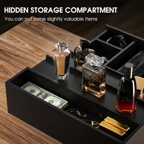 Sephyroth Wooden Cologne Organizer for Men 3 Tier of Elevated Cologne Display Shelf with Drawer Storage Perfume Organization and Storage Display Risers,Great Gift for Man(Black)