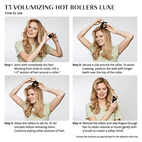 T3 - Volumizing Hot Rollers LUXE | Premium Hair Curler Set for Long Lasting Volume, Body & Shine | Set of 8-4 XL (1.75") & 4 Large (1.5”)
