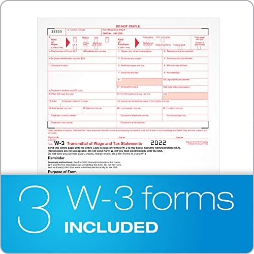 ADAMS W2 Forms 2022, 6 Part W2 Forms, Laser/Inkjet Tax Form Sets for 50 Employees, Includes 3 W3 Forms (TXA22991-22)